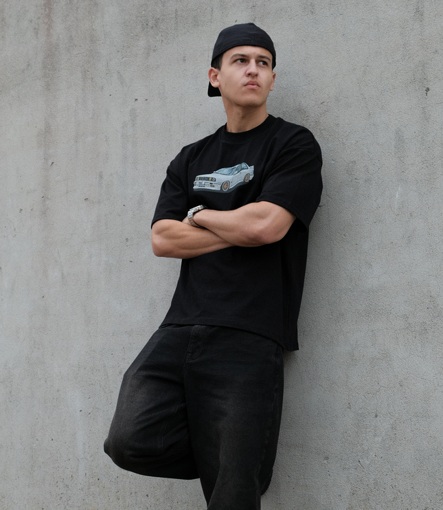 Frost Clothing BMW E30 Black Oversized Boxy Streetwear 300GSM Graphic T-Shirt 