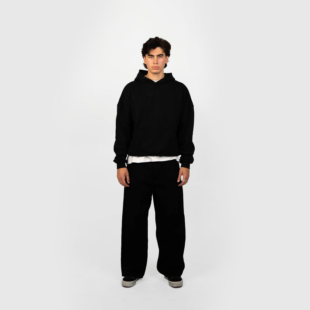 Frost Clothing Blank Heavyweight Hoodie Jet Black | 500GSM Boxy Oversized Pullover | UK Streetwear
