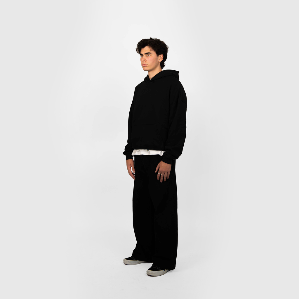 Frost Clothing Blank Heavyweight Hoodie Jet Black | 500GSM Boxy Oversized Pullover | UK Streetwear