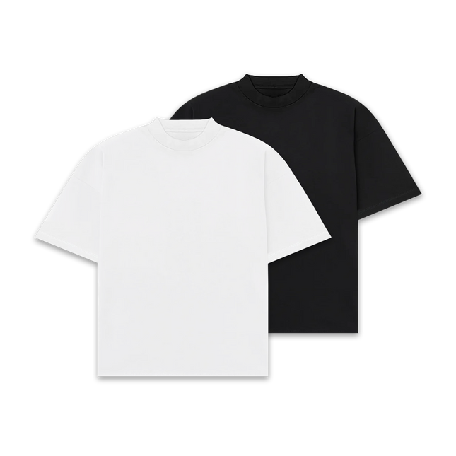 Frost Clothing 100% Cotton, 305GSM, Blank Black & White Boxy Streetwear Tee (2-Pack)