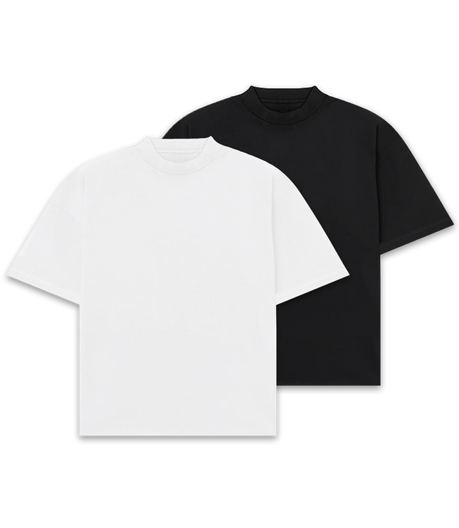 Frost Clothing 100% Cotton, 305GSM, Blank Black & White Boxy Streetwear Tee (2-Pack)