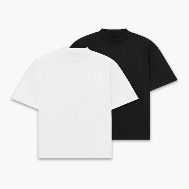 Frost Clothing 100% Cotton, 305GSM, Blank Black & White Boxy Streetwear Tee (2-Pack)
