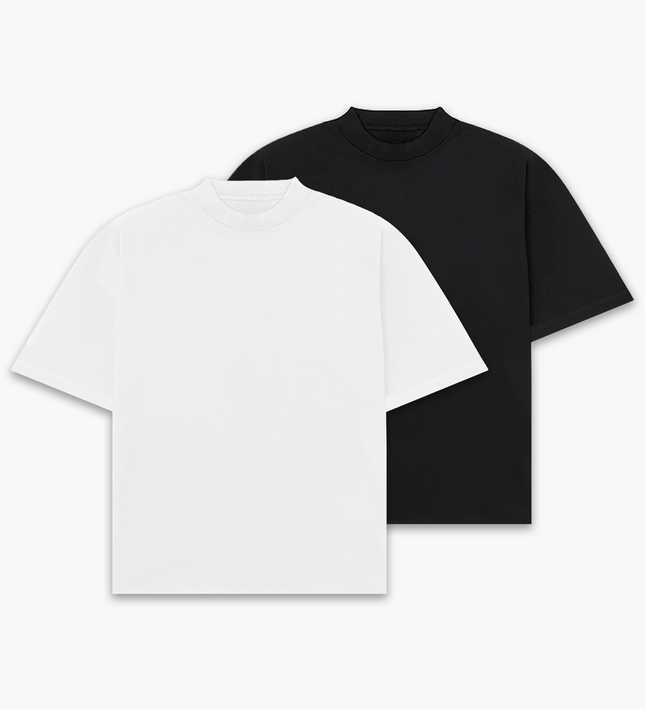 Frost Clothing 100% Cotton, 305GSM, Blank Black & White Boxy Streetwear Tee (2-Pack)