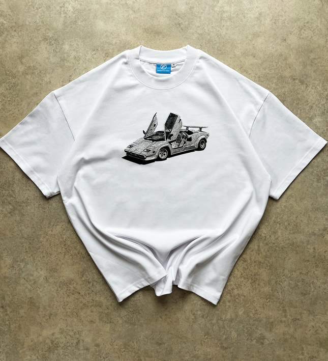 Frost Clothing Lamborghini Countach White Oversized Boxy Streetwear 300GSM Graphic T-Shirt 