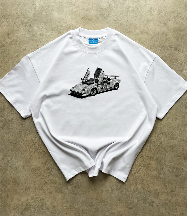 Frost Clothing Lamborghini Countach White Oversized Boxy Streetwear 300GSM Graphic T-Shirt 