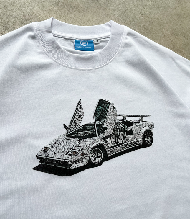 Frost Clothing Lamborghini Countach White Oversized Boxy Streetwear 300GSM Graphic T-Shirt 