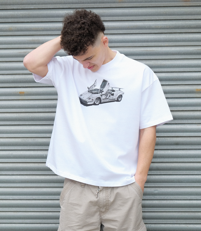 Frost Clothing Motor Club White Oversized Boxy Streetwear 300GSM Graphic T-Shirt 