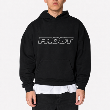 Frost Clothing Chrome Logo T-Shirt Jet Black | 305GSM Heavyweight Boxy Fit | Metallic Graphic UK Streetwear