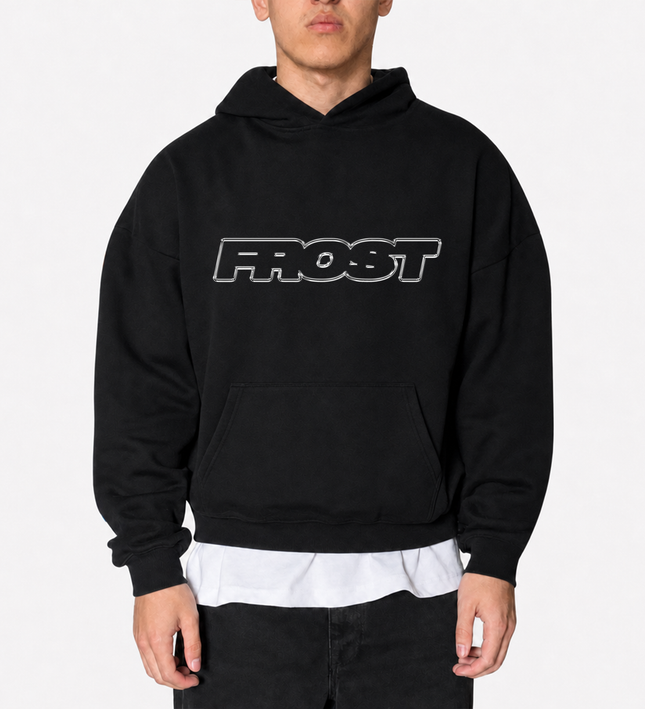 Frost Clothing Chrome Logo T-Shirt Jet Black | 305GSM Heavyweight Boxy Fit | Metallic Graphic UK Streetwear