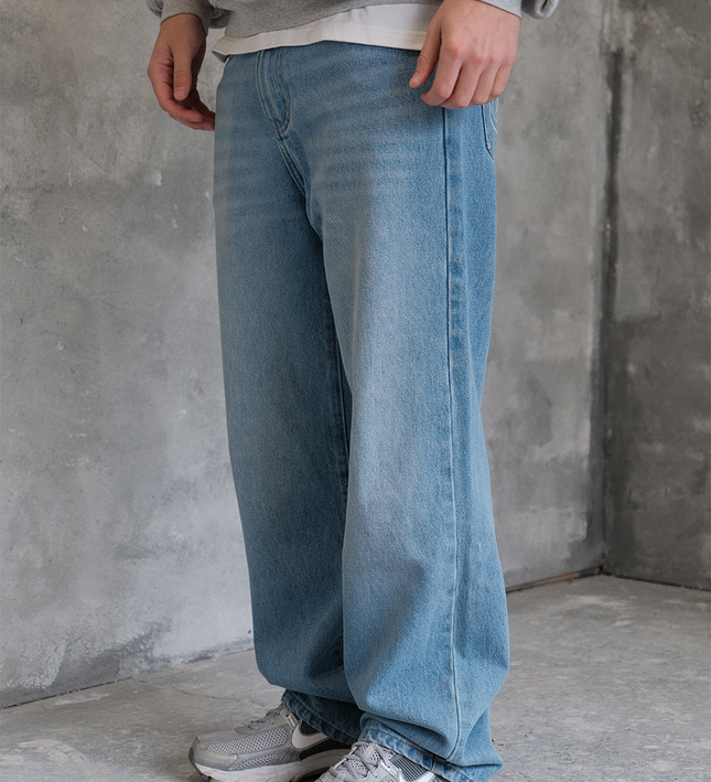 Frost Clothing 14oz Baggy Streetwear, Straight Fit, Light Wash Denim Jeans. Frost Dual Denim.