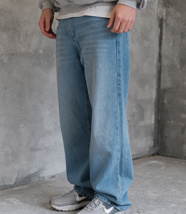 Frost Clothing 14oz Baggy Streetwear, Straight Fit, Light Wash Denim Jeans. Frost Dual Denim.