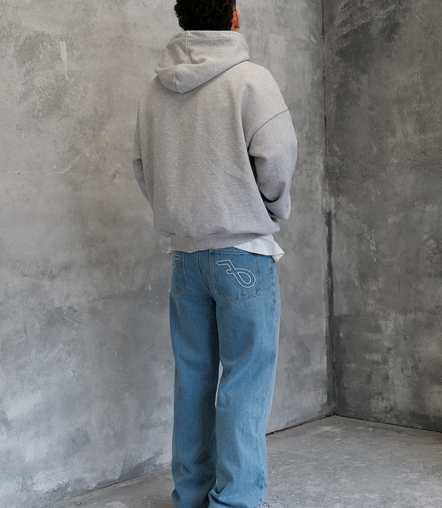 Frost Clothing 14oz Baggy Streetwear, Straight Fit, Light Wash Denim Jeans. Frost Dual Denim.
