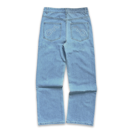 Frost Clothing 14oz Baggy Streetwear, Straight Fit, Light Wash Denim Jeans. Frost Dual Denim.