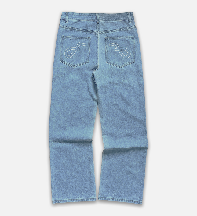Frost Clothing 14oz Baggy Streetwear, Straight Fit, Light Wash Denim Jeans. Frost Dual Denim.
