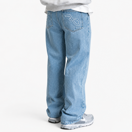 Frost Clothing Dual Denim Jeans Faded Light Blue Vintage Wash | 14oz Relaxed Fit | Embroidered Streetwear UK