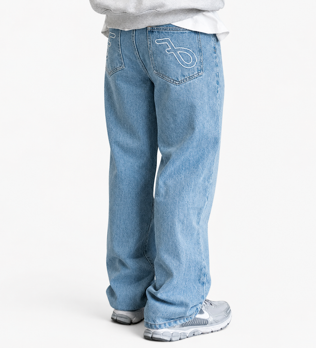 Frost Clothing Dual Denim Jeans Faded Light Blue Vintage Wash | 14oz Relaxed Fit | Embroidered Streetwear UK