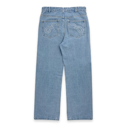 Frost Clothing 14oz Baggy Streetwear, Straight Fit, Light Wash Denim Jeans. Frost Dual Denim.