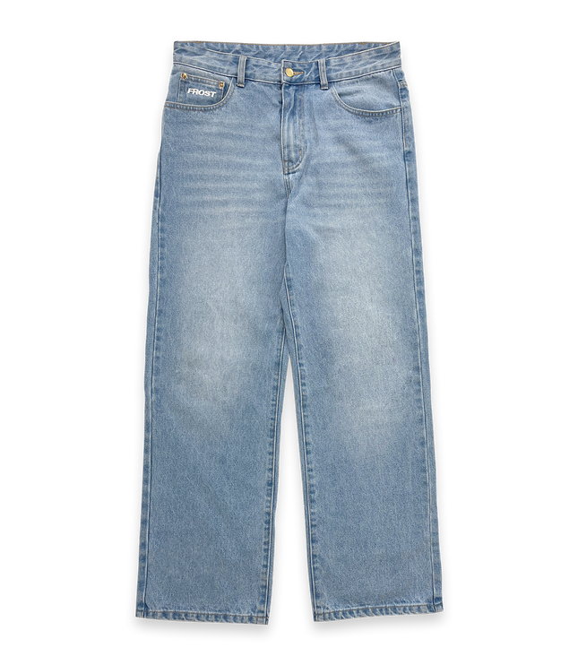 Frost Clothing 14oz Baggy Streetwear, Straight Fit, Light Wash Denim Jeans. Frost Dual Denim.