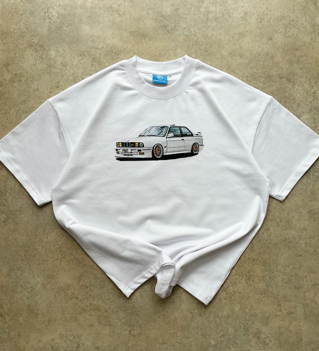 Frost Clothing BMW E30 White Oversized Boxy Streetwear 300GSM Graphic T-Shirt 