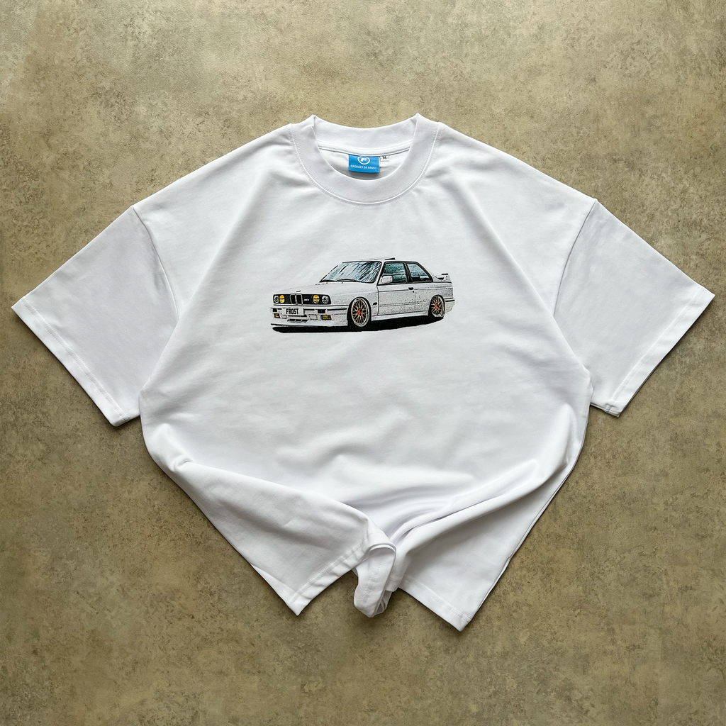 Frost Clothing BMW E30 Graphic T-Shirt White | 300GSM Heavyweight Boxy Fit | UK Streetwear