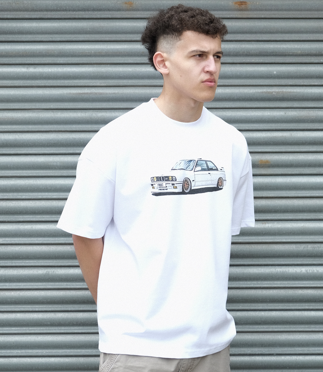Frost Clothing BMW E30 White Oversized Boxy Streetwear 300GSM Graphic T-Shirt 