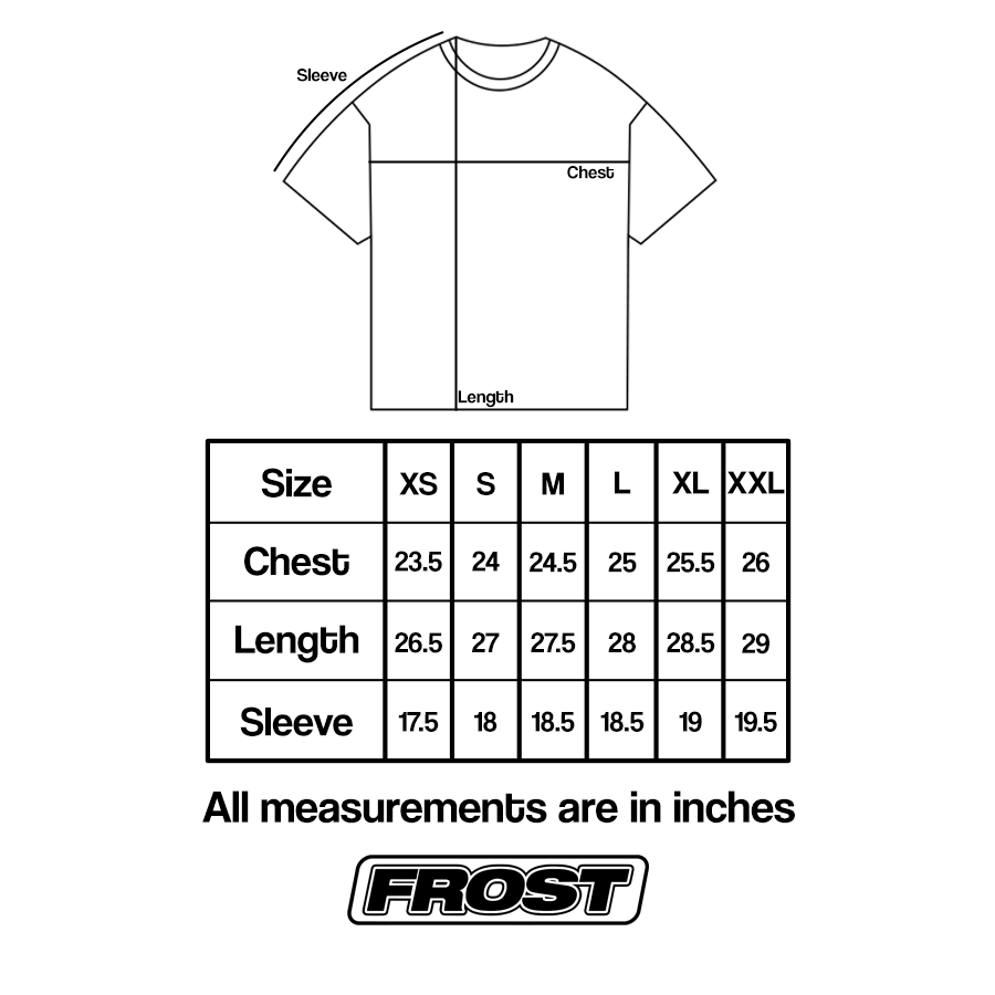 Frost 300GSM Heavyweight, Boxy Fit Tee Size Guide