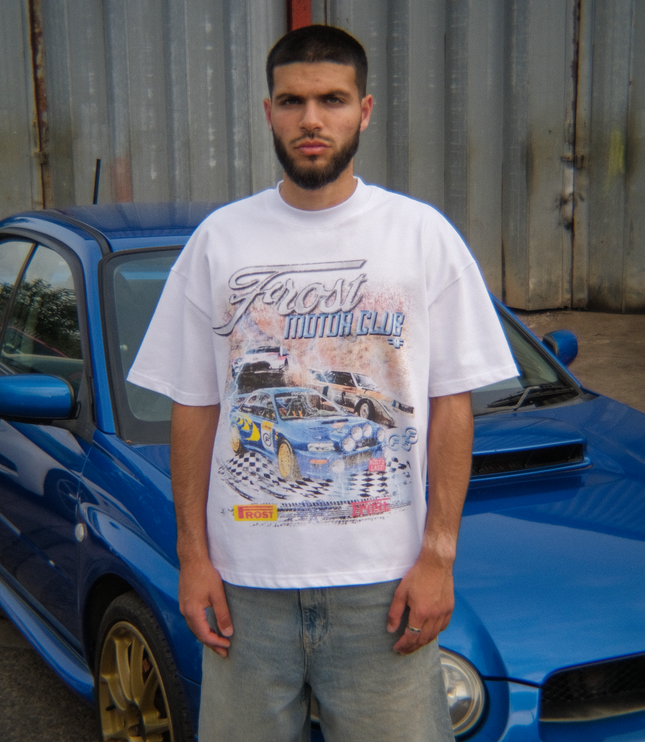 Frost Clothing Motor Club White Oversized Boxy Streetwear 300GSM Graphic T-Shirt 