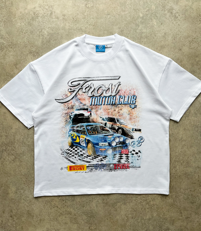 Frost Clothing Motor Club White Oversized Boxy Streetwear 300GSM Graphic T-Shirt 