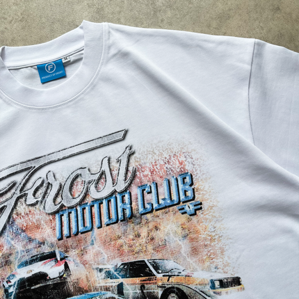 Frost Clothing Motor Club White Oversized Boxy Streetwear 300GSM Graphic T-Shirt 