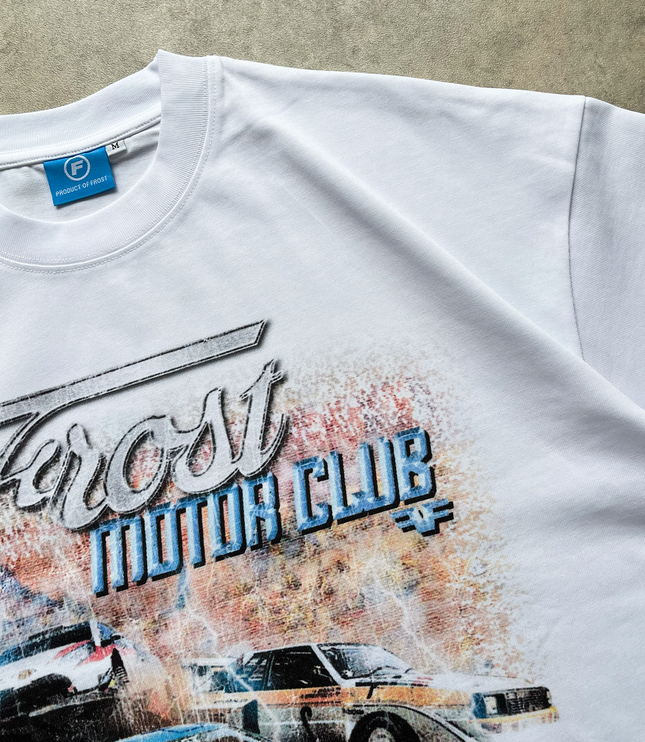 Frost Clothing Motor Club White Oversized Boxy Streetwear 300GSM Graphic T-Shirt 