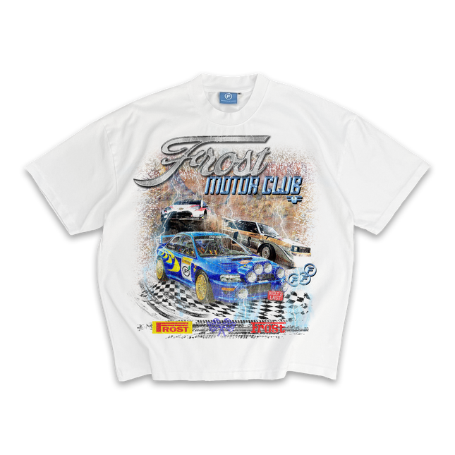 Frost Clothing Motor Club White Oversized Boxy Streetwear 300GSM Graphic T-Shirt 