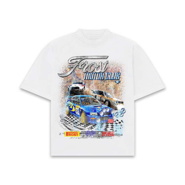 Frost Clothing Motor Club White Oversized Boxy Streetwear 300GSM Graphic T-Shirt 