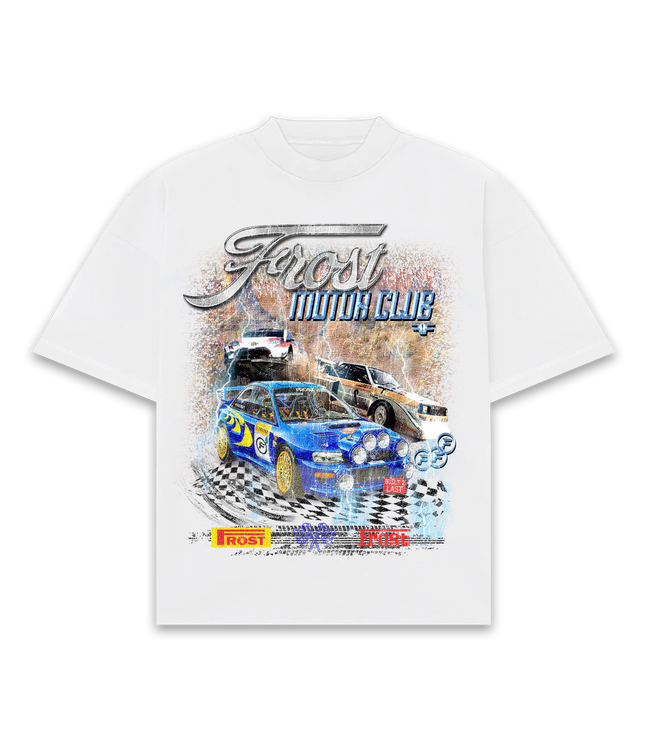 Frost Clothing Motor Club White Oversized Boxy Streetwear 300GSM Graphic T-Shirt 