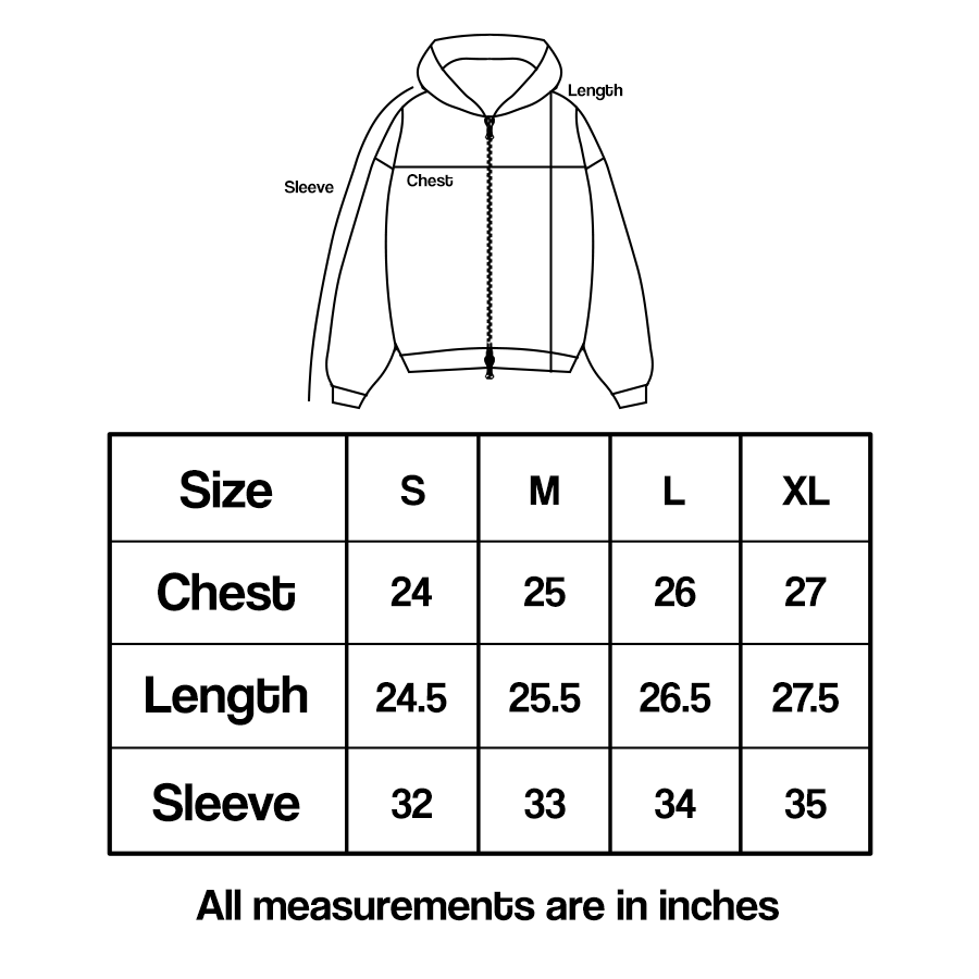 Frost Clothing Classics Hoodie Size Chart