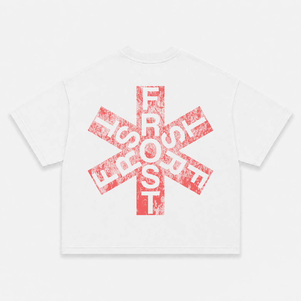 Frost Clothing Asterisk Graphic T-Shirt Chalk White | Red Hot Chili Peppers Inspired 305GSM Heavyweight Boxy Fit | Front Back Print UK Streetwear