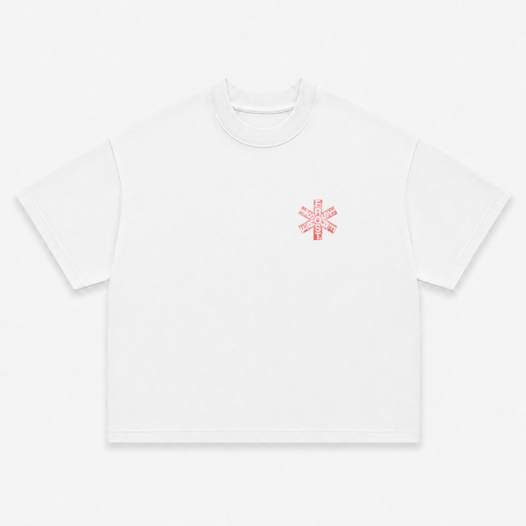 Frost Clothing Asterisk Graphic T-Shirt Chalk White | Red Hot Chili Peppers Inspired 305GSM Heavyweight Boxy Fit | Front Back Print UK Streetwear