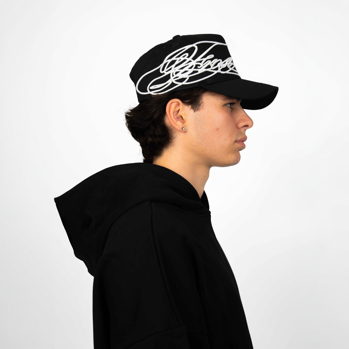 Frost Clothing Cursive Cap Jet Black | 3D Wrap Around Embroidery One Size | Streetwear Cap UK