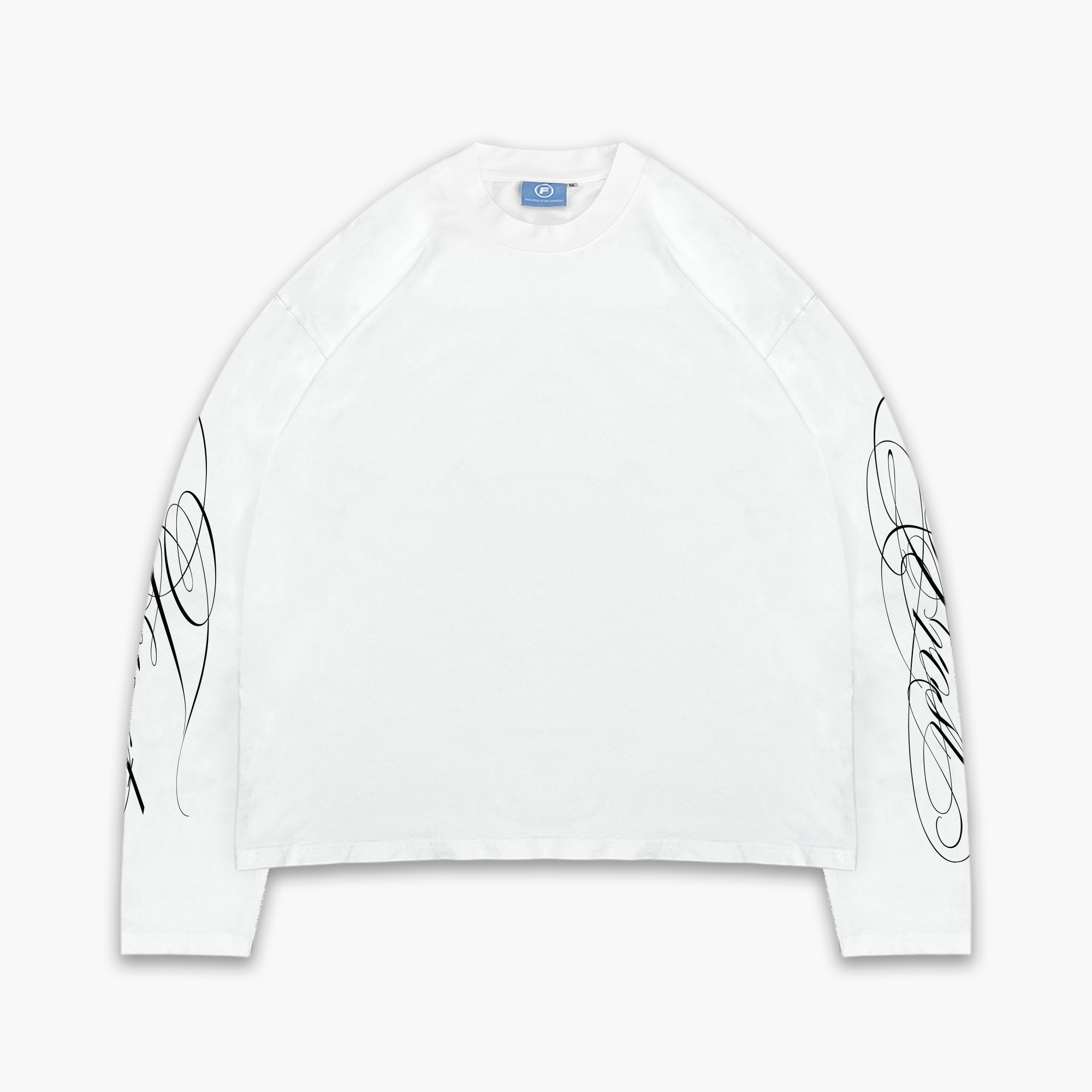 Frost Clothing Cursive Long Sleeve T-Shirt Chalk White | 240GSM Boxy Oversized Fit Sleeve Print | UK Streetwear