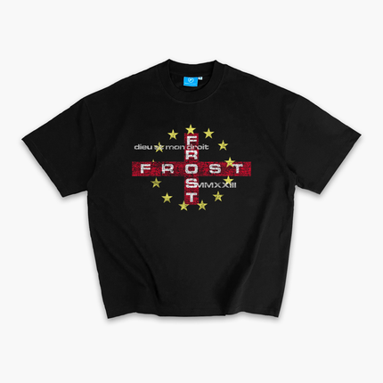 Heavyweight 100% Cotton Boxy Oversized Luxury England Black T-Shirt — St George's Cross Distressed Graphic Tee with FROST Clothing MMXXIII Design | England Football World Cup 2026