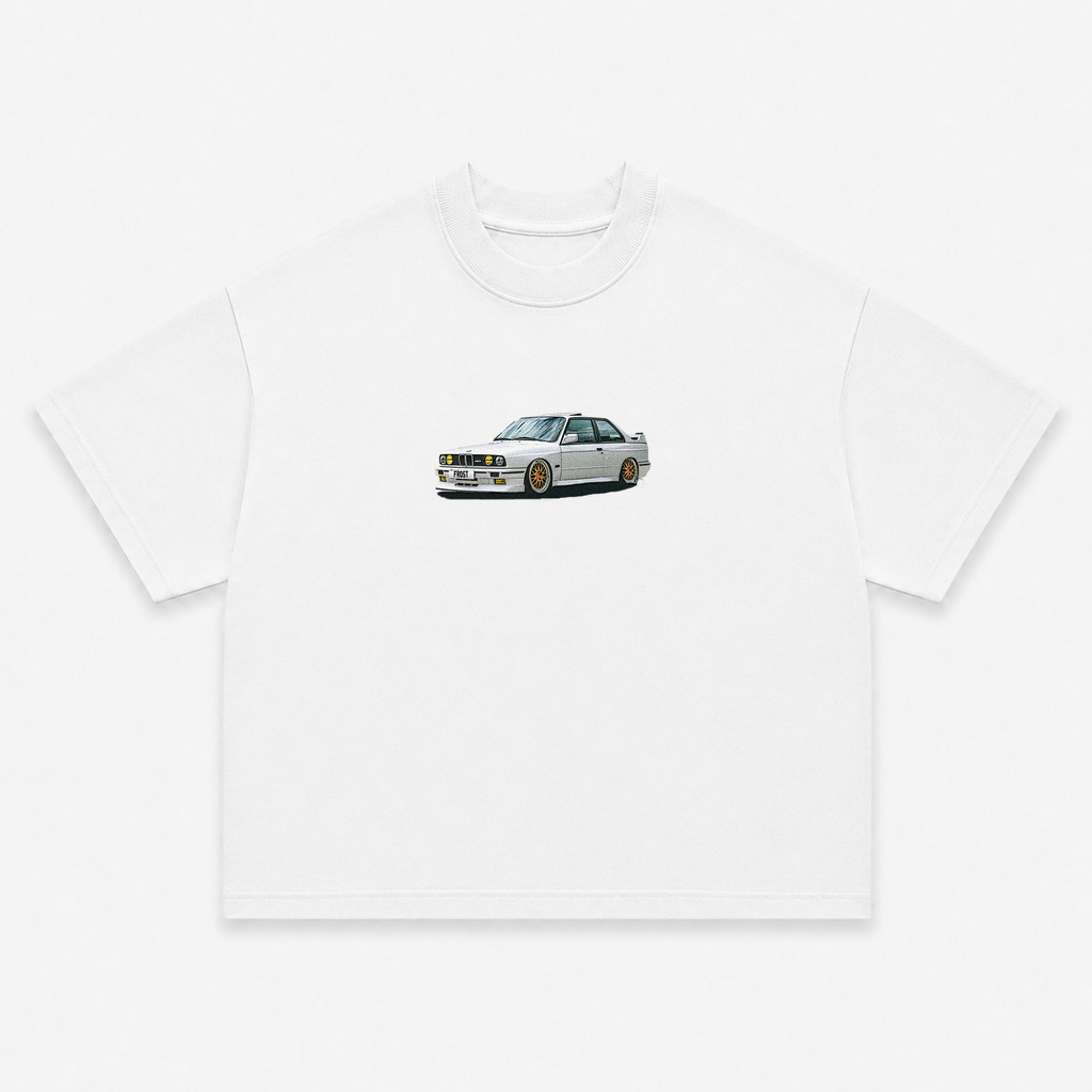 Frost Clothing BMW E30 Graphic T-Shirt White | 300GSM Heavyweight Boxy Fit | UK Streetwear