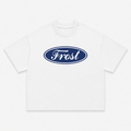 Frost Clothing Emblem Graphic T-Shirt Chalk White | Ford Logo Inspired 305GSM Heavyweight Boxy Fit | UK Streetwear