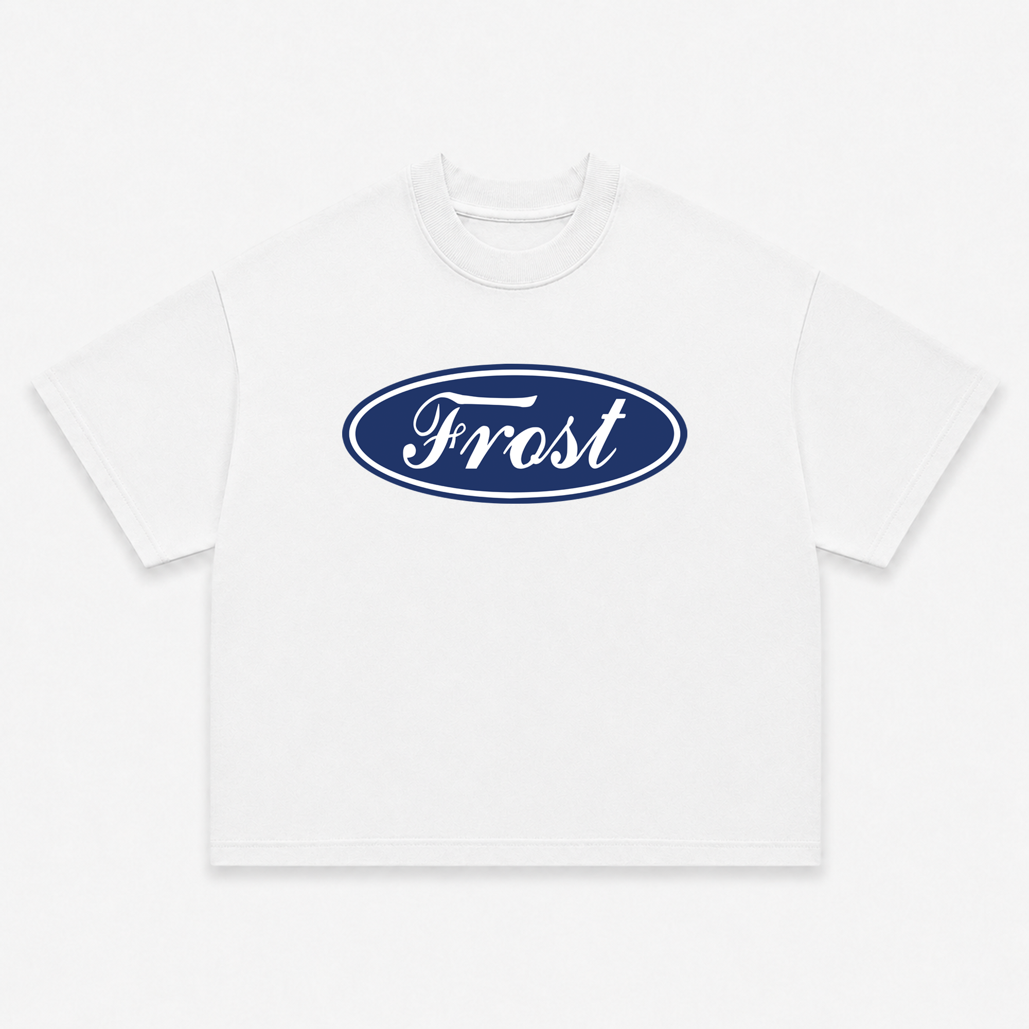 Frost Clothing Emblem Graphic T-Shirt Chalk White | Ford Logo Inspired 305GSM Heavyweight Boxy Fit | UK Streetwear
