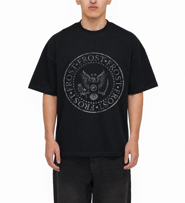 Frost Clothing Establishment Graphic T-Shirt Jet Black | Ramones Inspired 305GSM Heavyweight Boxy Fit | UK Streetwear