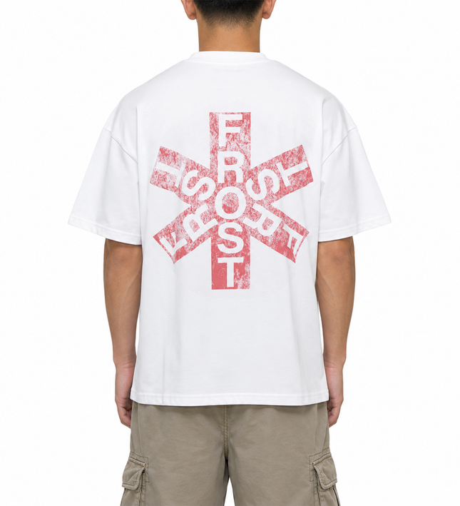 Frost Clothing Asterisk Graphic T-Shirt Chalk White | Red Hot Chili Peppers Inspired 305GSM Heavyweight Boxy Fit | Front Back Print UK Streetwear