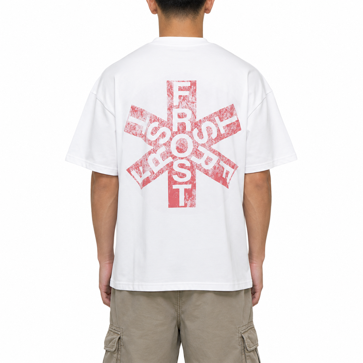 Frost Clothing Asterisk Graphic T-Shirt Chalk White | Red Hot Chili Peppers Inspired 305GSM Heavyweight Boxy Fit | Front Back Print UK Streetwear
