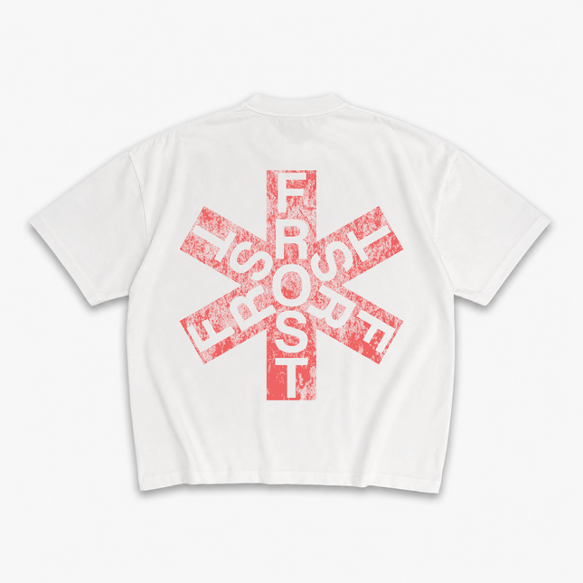 Frost Clothing Asterisk Graphic T-Shirt Chalk White | Red Hot Chili Peppers Inspired 305GSM Heavyweight Boxy Fit | Front Back Print UK Streetwear