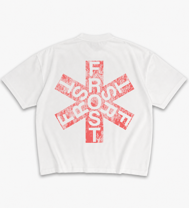 Frost Clothing Asterisk Graphic T-Shirt Chalk White | Red Hot Chili Peppers Inspired 305GSM Heavyweight Boxy Fit | Front Back Print UK Streetwear