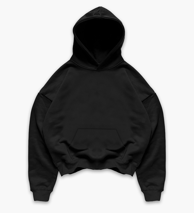 Frost Clothing Blank Heavyweight Hoodie Jet Black | 500GSM Boxy Oversized Pullover | UK Streetwear