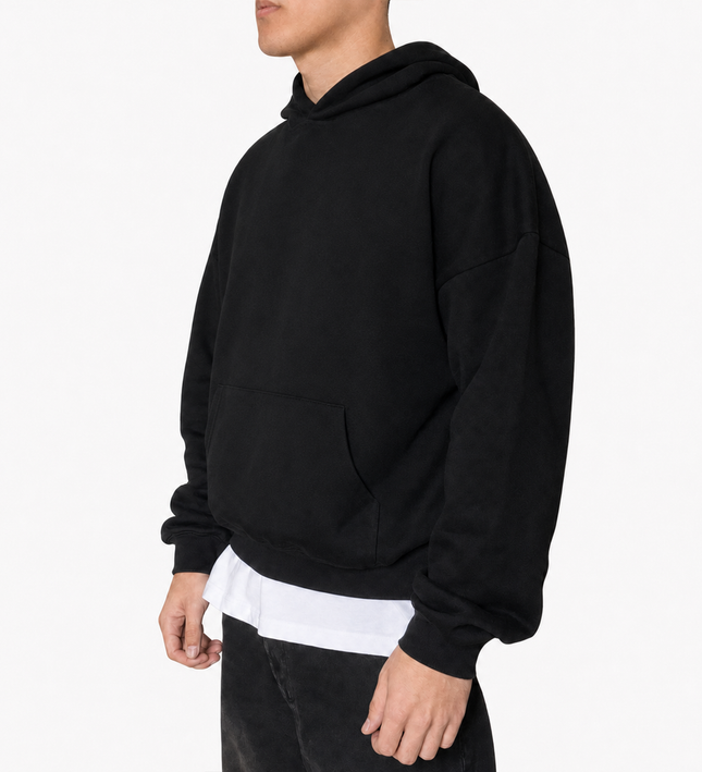 Frost Clothing Blank Heavyweight Hoodie Jet Black | 500GSM Boxy Oversized Pullover | UK Streetwear
