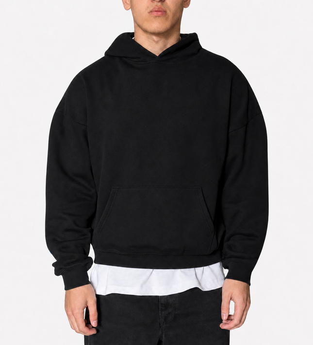 Frost Clothing Blank Heavyweight Hoodie Jet Black | 500GSM Boxy Oversized Pullover | UK Streetwear